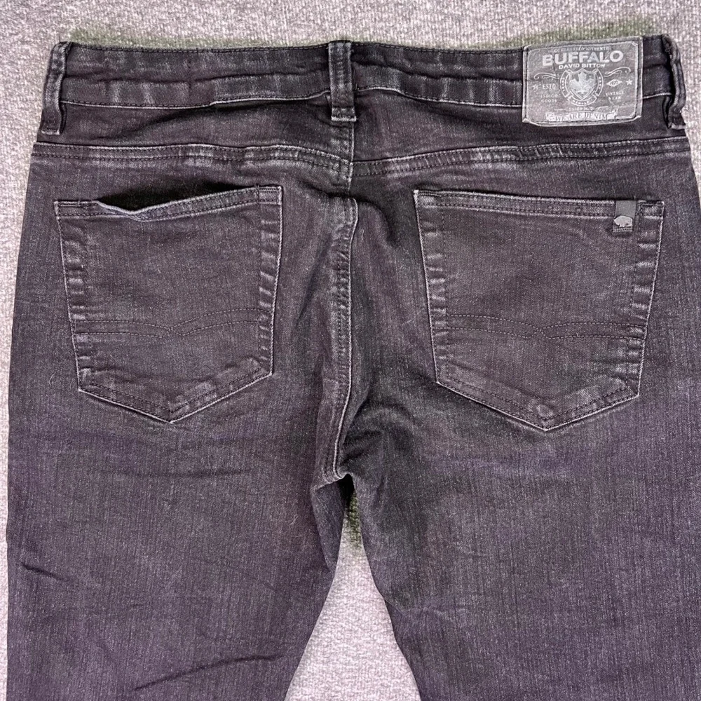 Buffalo David Bitton Jeans Mens 34x32 Black Ash Slim Stretch Grunge Moto‎ Edgy